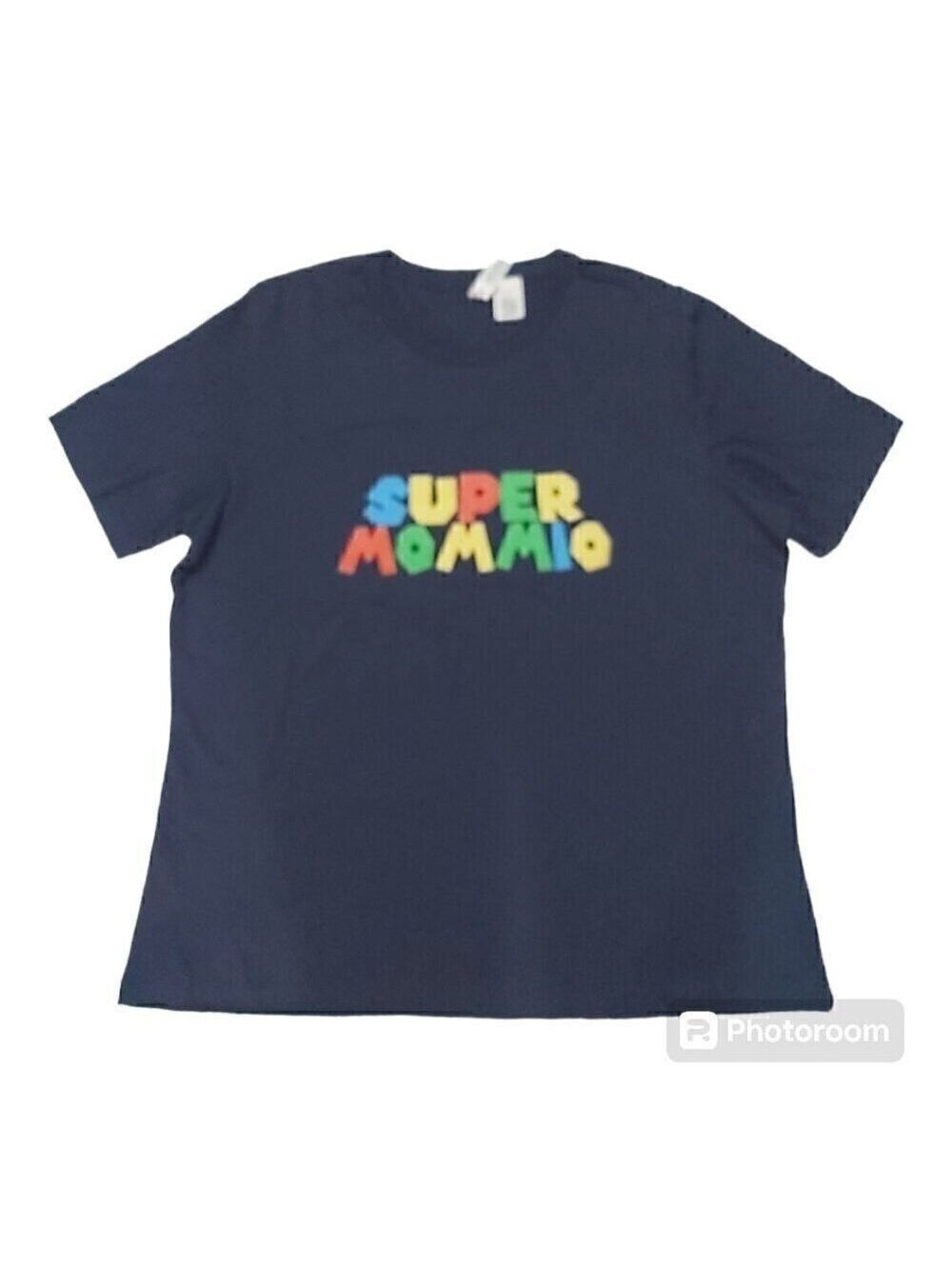 Bella + Canvas Super Mommio Graphic T-Shirt - 100% Cotton, Navy Blue, Size XL